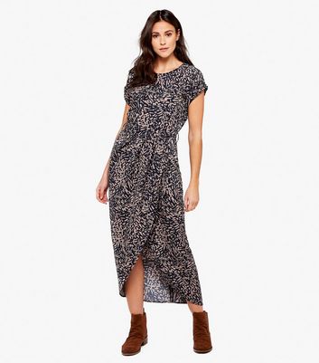 Apricot Navy Abstract Crepe Wrap Dress ...